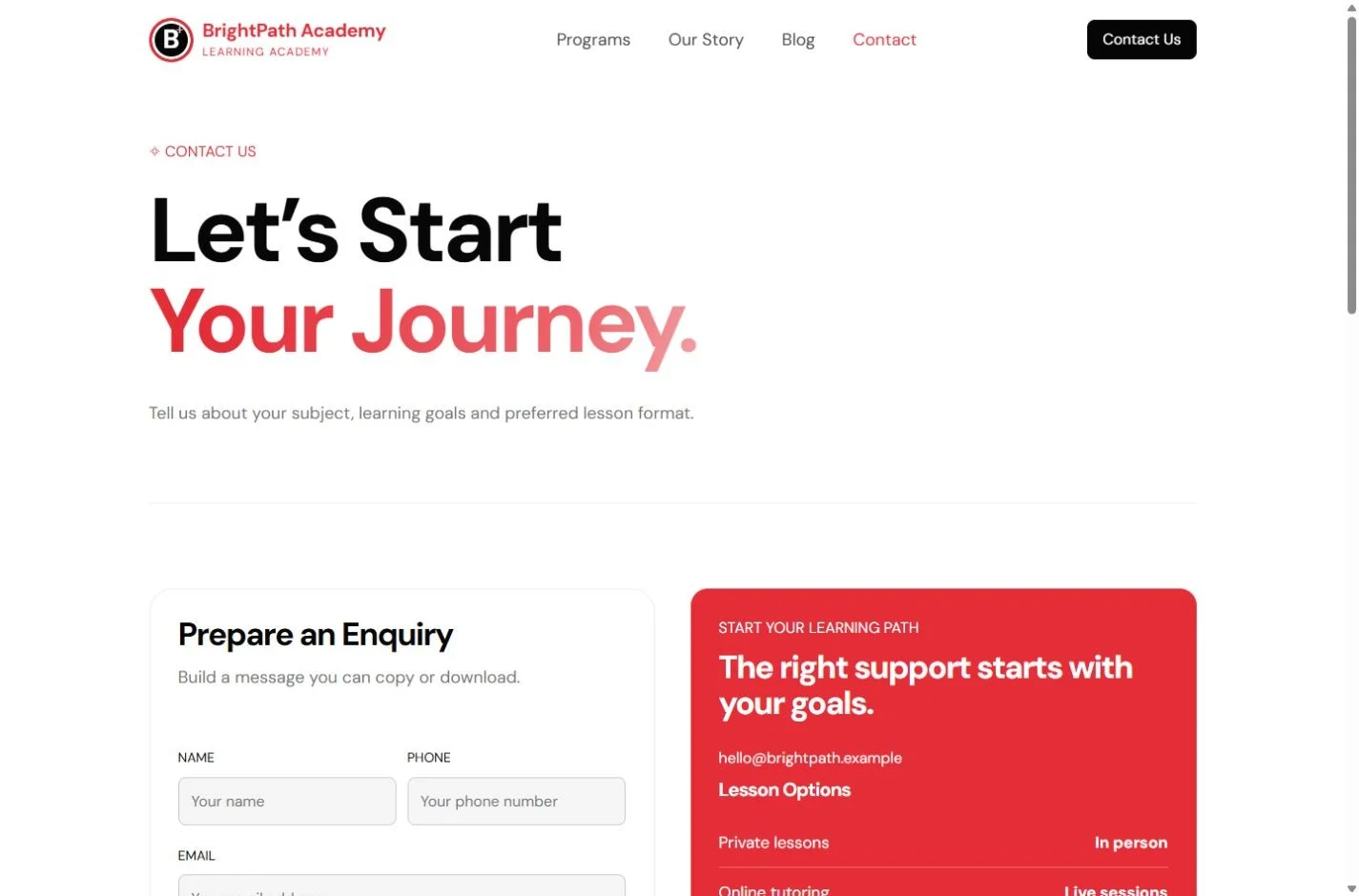 BrightPath Academy: Lesson enquiry on a laptop
