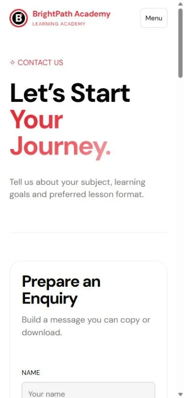 BrightPath Academy: Lesson enquiry on a phone