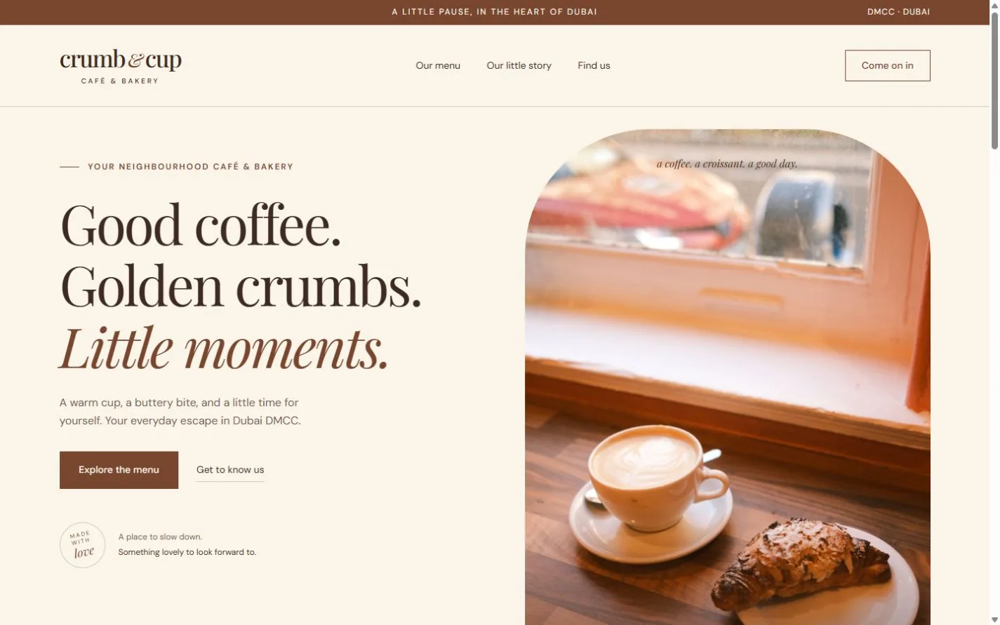 Crumb & Cup website on desktop