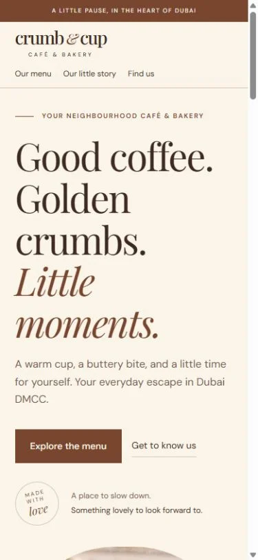 Crumb & Cup: Homepage on a phone