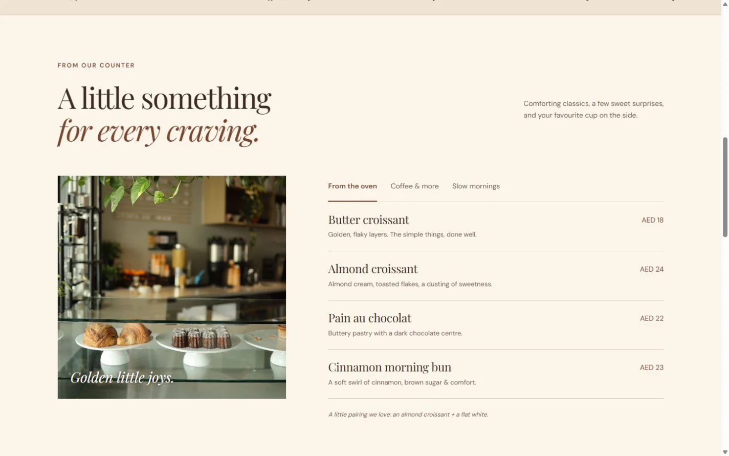 Crumb & Cup: Menu section on a laptop