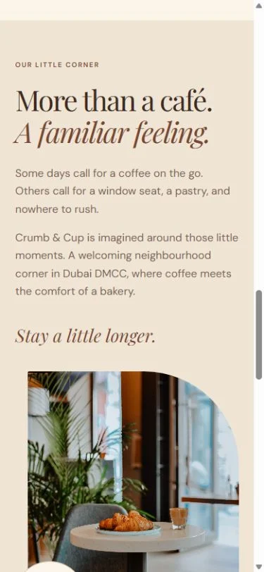Crumb & Cup: Story section on a phone