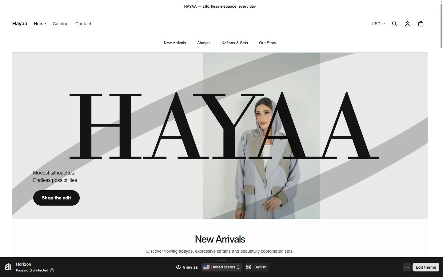 Hayaa · Shopify: Shopify homepage on a laptop