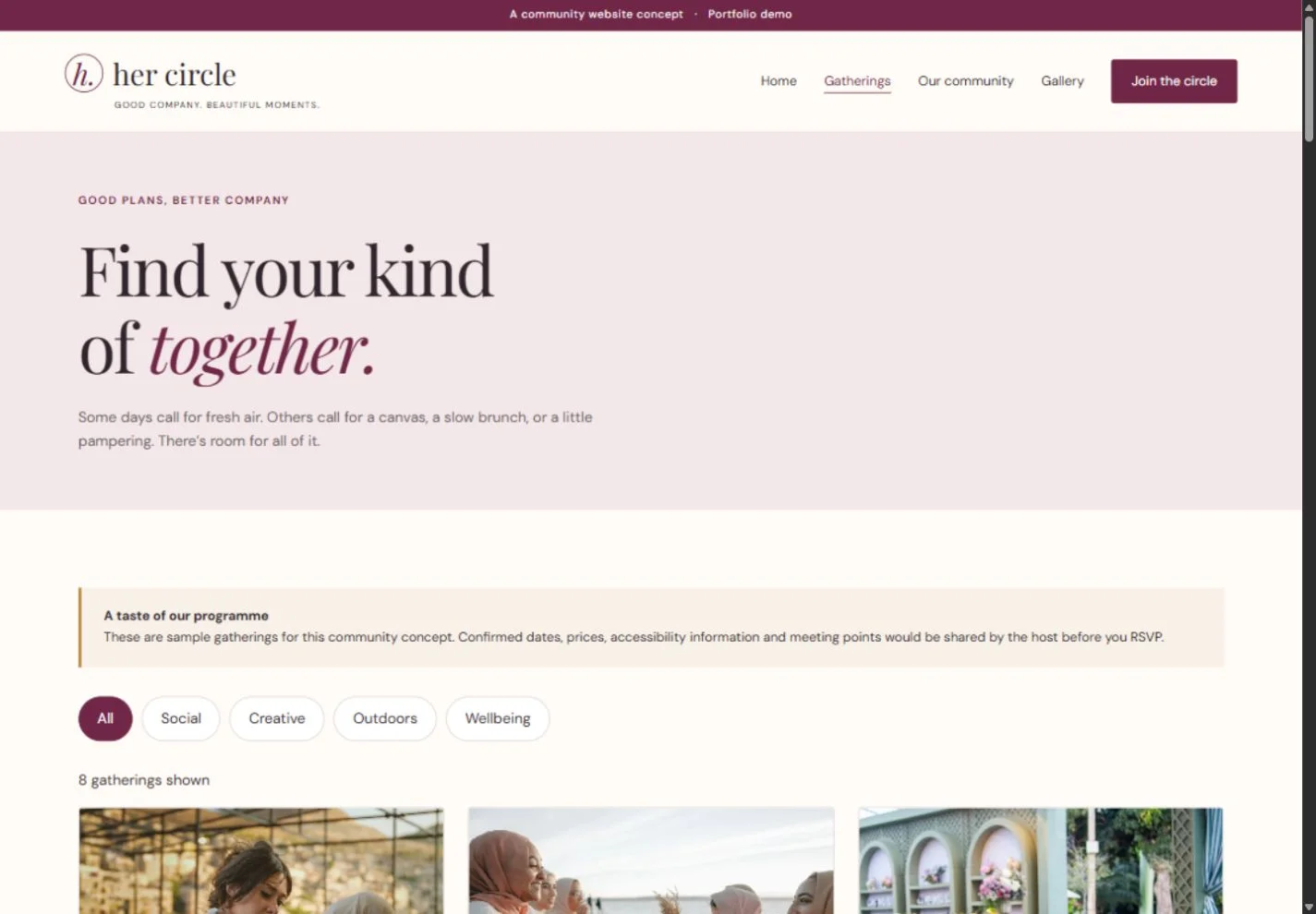 Her Circle: Community gatherings on a laptop
