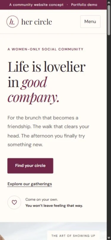 Her Circle: Homepage on a phone