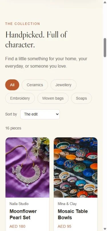Loom & Kiln: Artisan collection on a phone