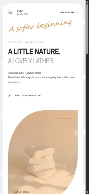 Lune & Lather: Oat & Shea campaign on a phone