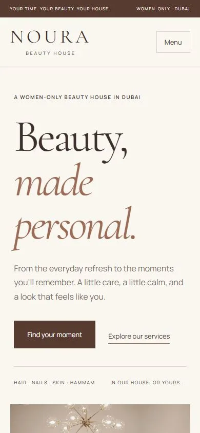 Noura Beauty House website on a phone
