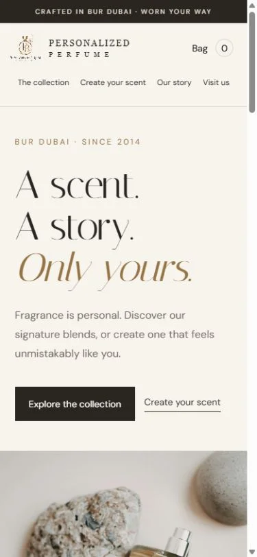 Personalized Perfume: Homepage on a phone