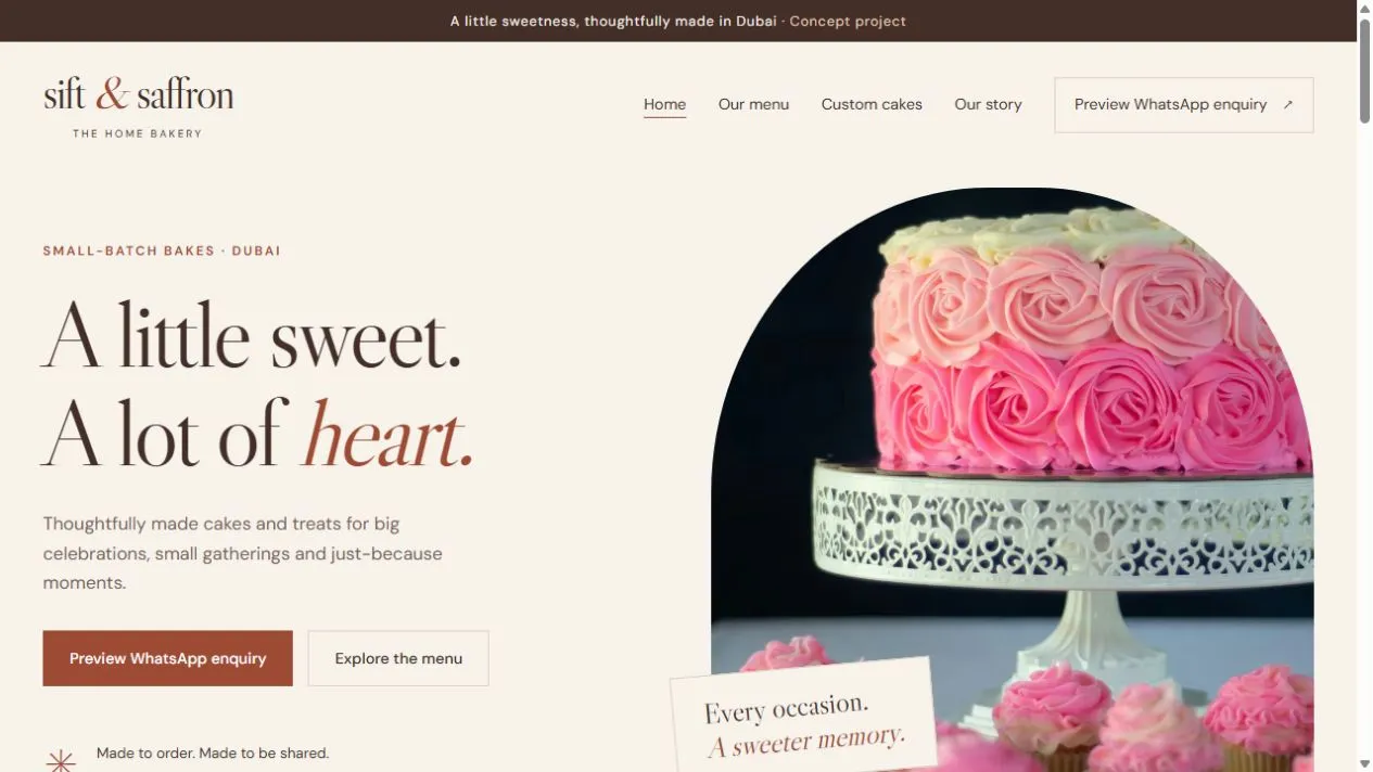 Sift & Saffron website design preview