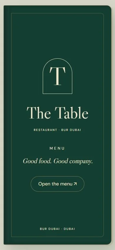 The Table: Menu book cover on a phone