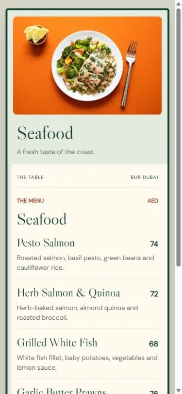 The Table: Restaurant menu on a phone
