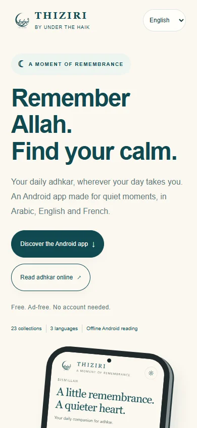 Thiziri: App landing page on a phone