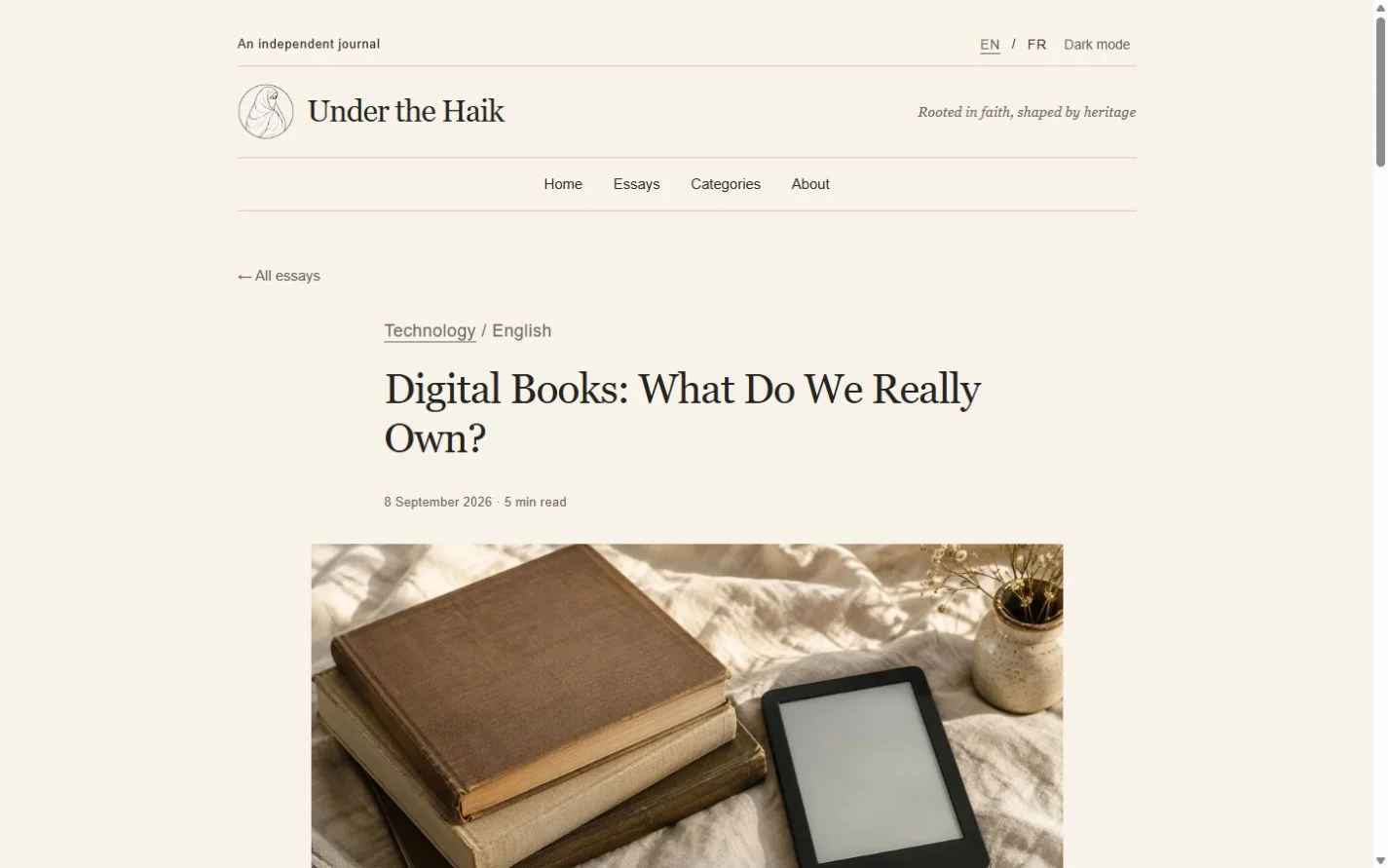 Under the Haik: Individual essay on a laptop