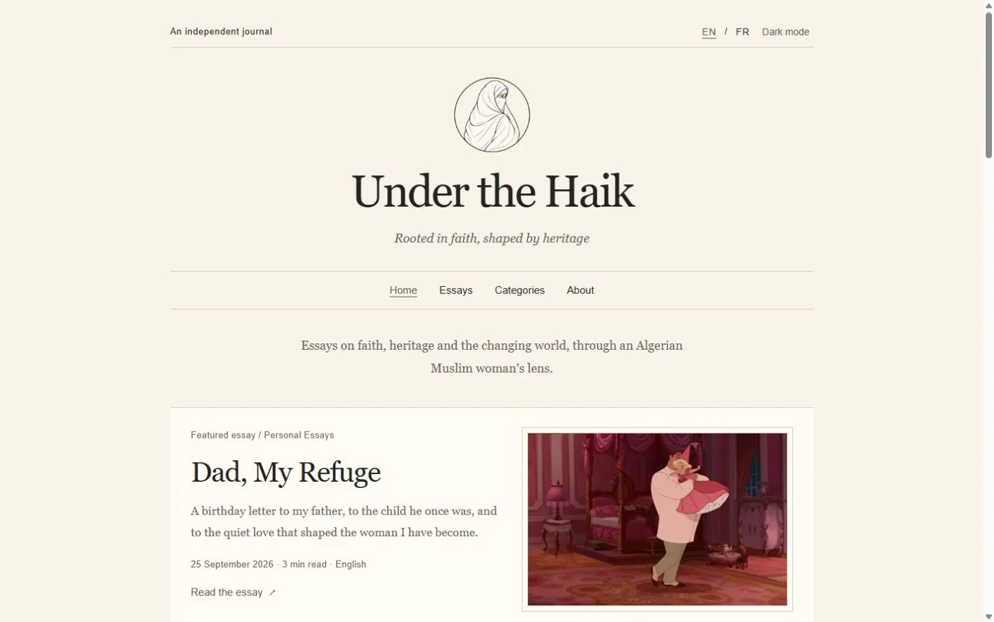 Under the Haik: Homepage on a laptop