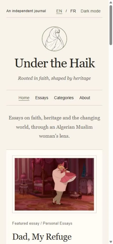 Under the Haik: Homepage on a phone