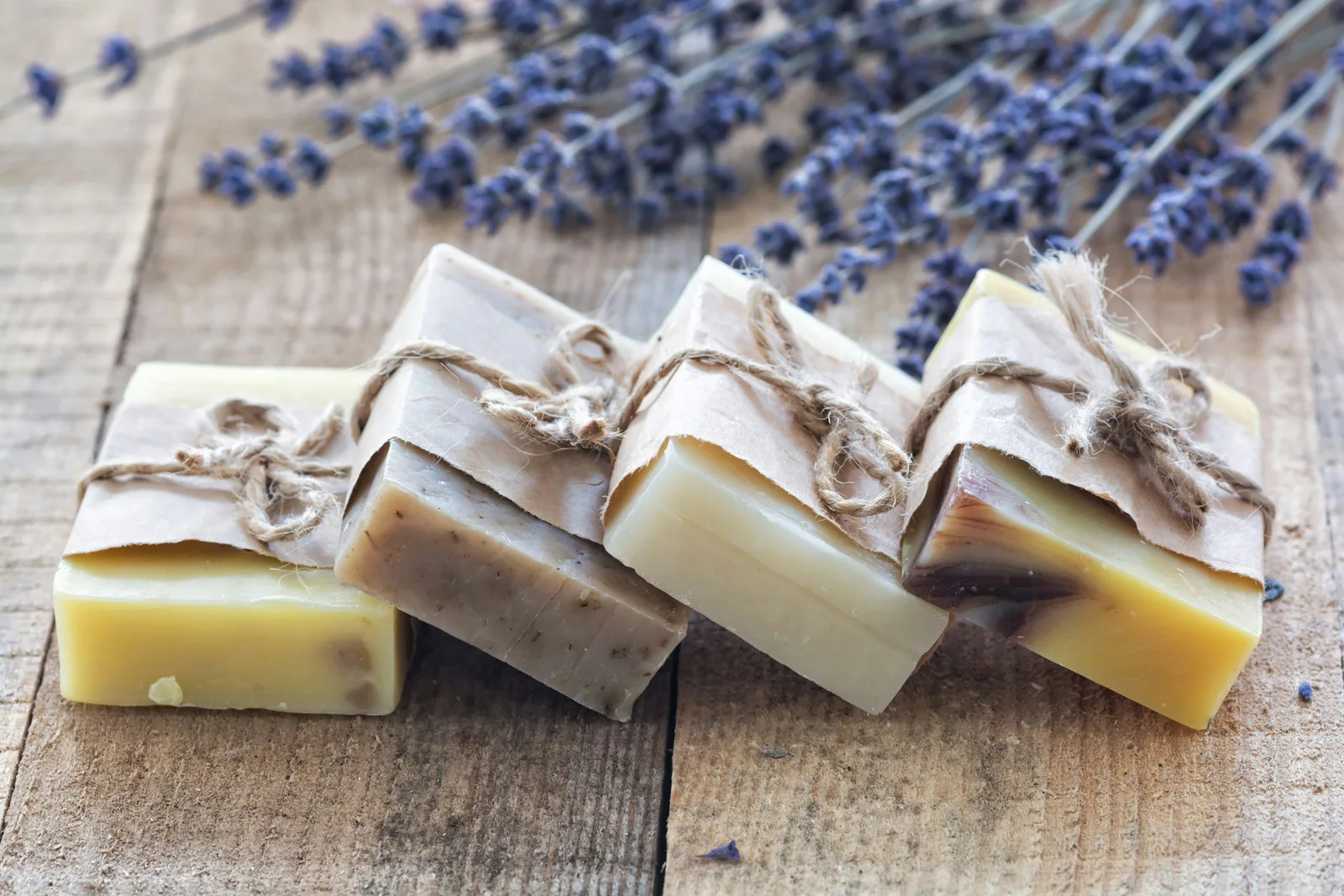 Wrapped soap bars with lavender