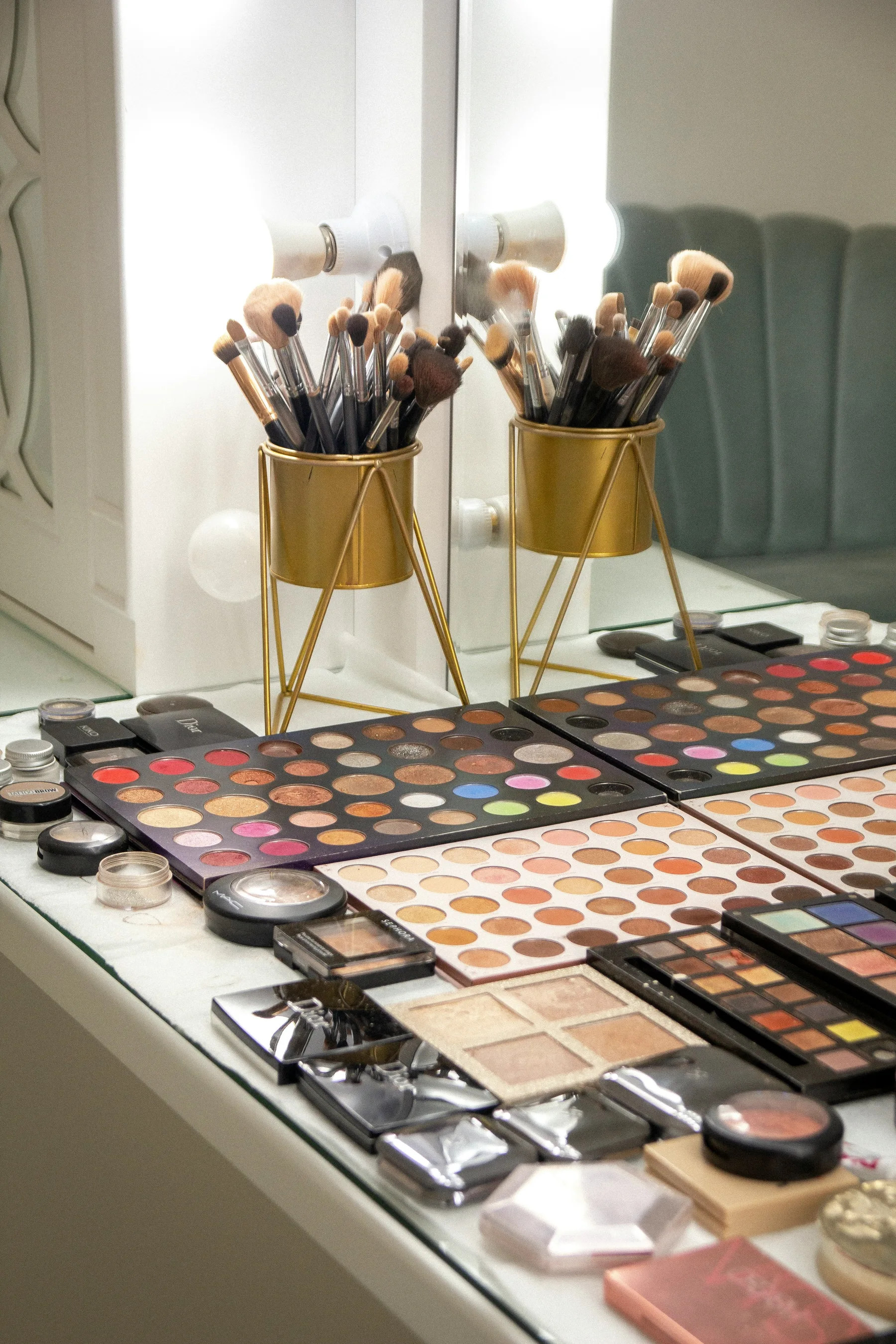 Makeup palettes and brushes ready for an occasion